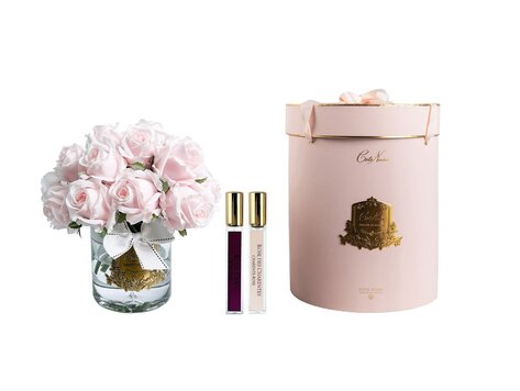Côte Noire Luxury Grand French Pink Rose Bud Bouquet Gold Badge Pink Box