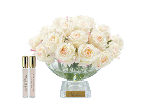 Côte Noire Centre Piece Vase Pink Blush Rose Buds Gold Badge