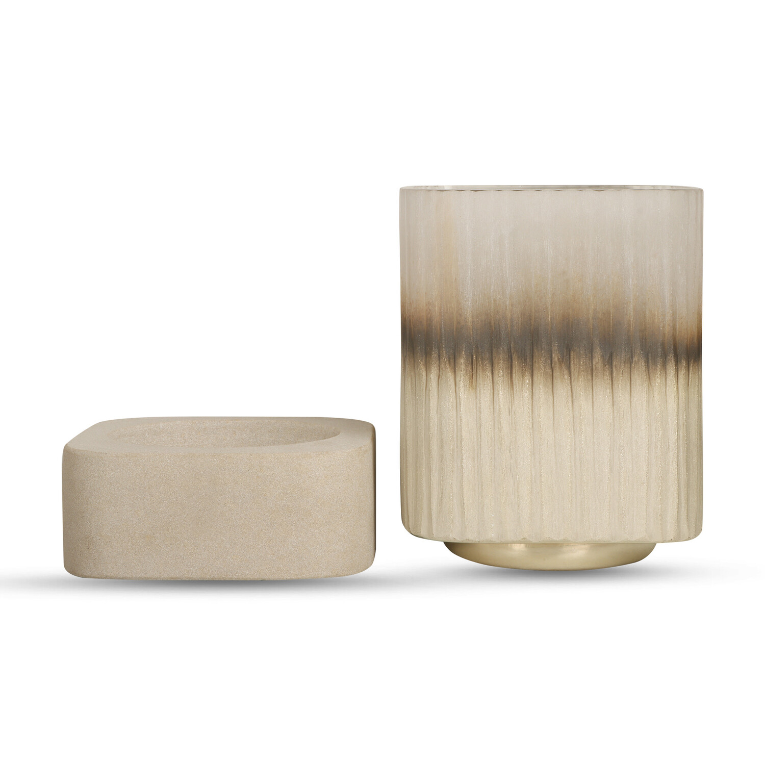 Bombyxx Windlicht Ine Smoke Grey Beige Glas Small