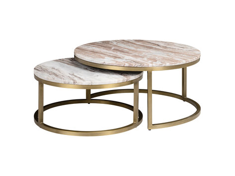 Richmond Interiors Salontafel Bottega Blush Beige Marmer Rond Set van 2