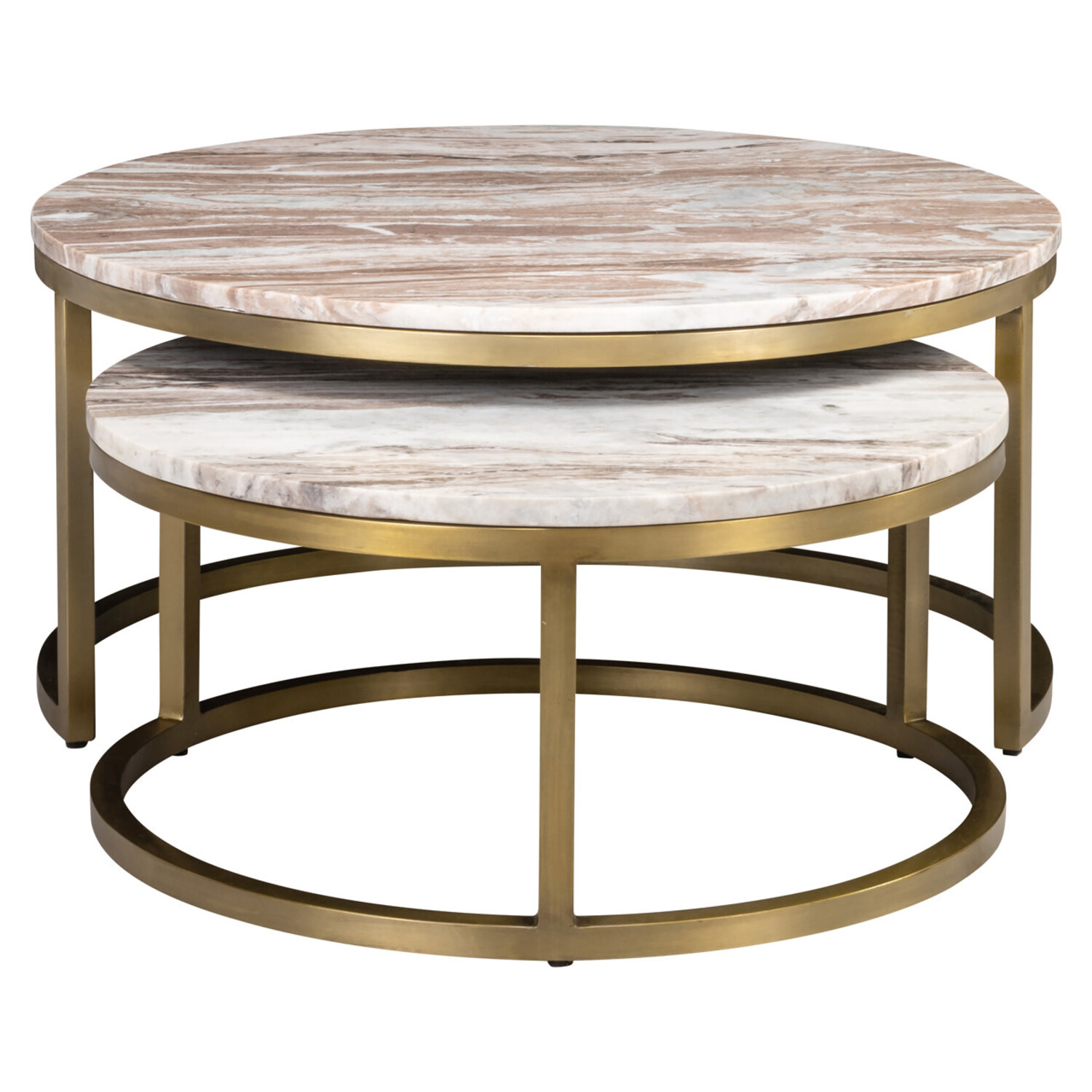 Richmond Interiors Salontafel Bottega Blush Beige Marmer Rond Set van 2