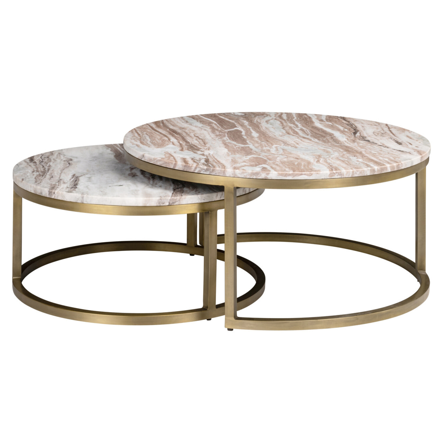 Richmond Interiors Salontafel Bottega Blush Beige Marmer Rond Set van 2