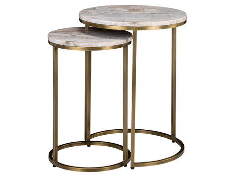 Richmond Interiors Bijzettafel Bottega Blush Beige Marmer Rond Set van 2