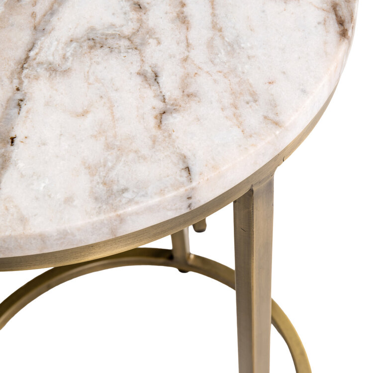 Richmond Interiors Bijzettafel Bottega Blush Beige Marmer Rond Set van 2