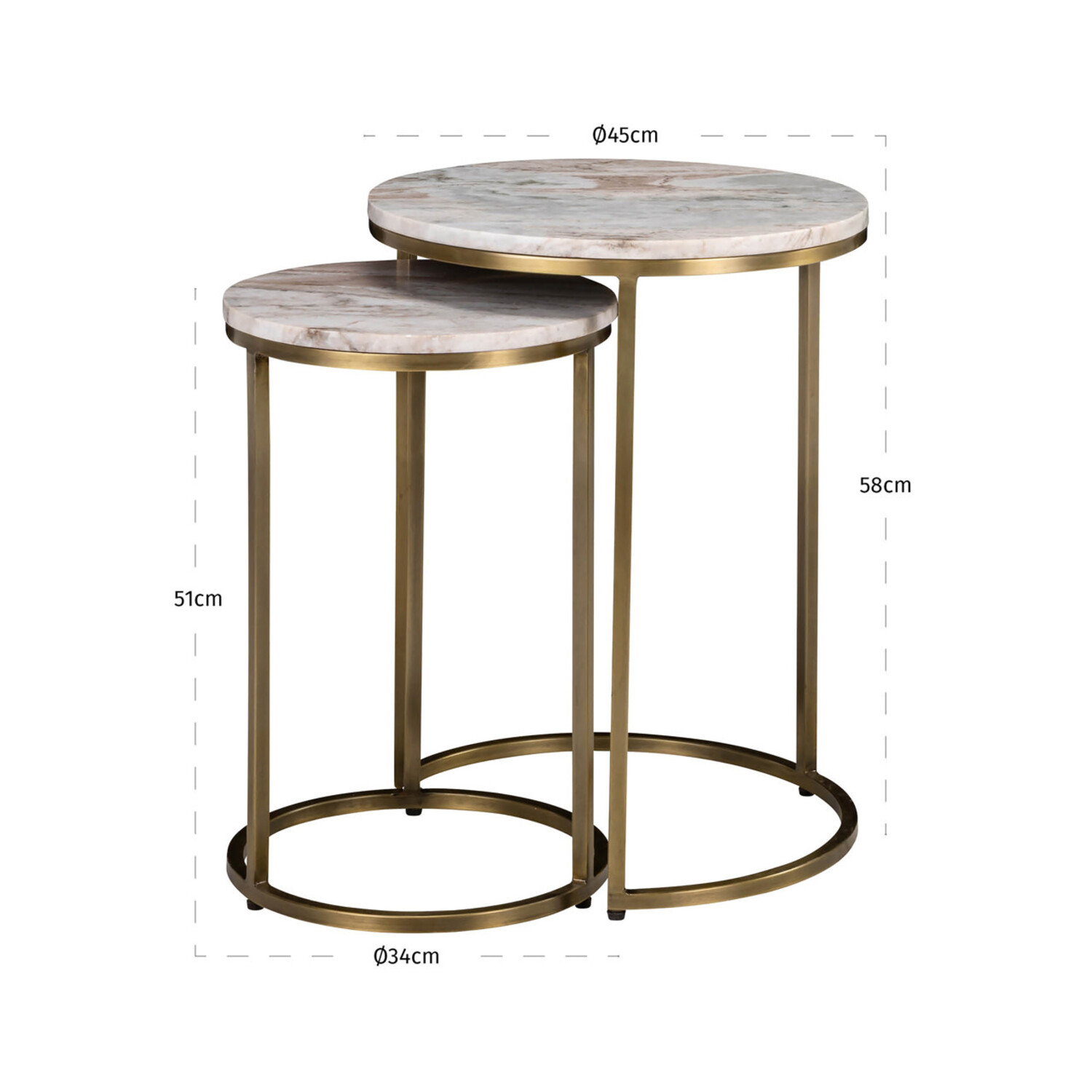 Richmond Interiors Bijzettafel Bottega Blush Beige Marmer Rond Set van 2