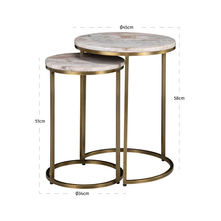 Richmond Interiors Bijzettafel Bottega Blush Beige Marmer Rond Set van 2