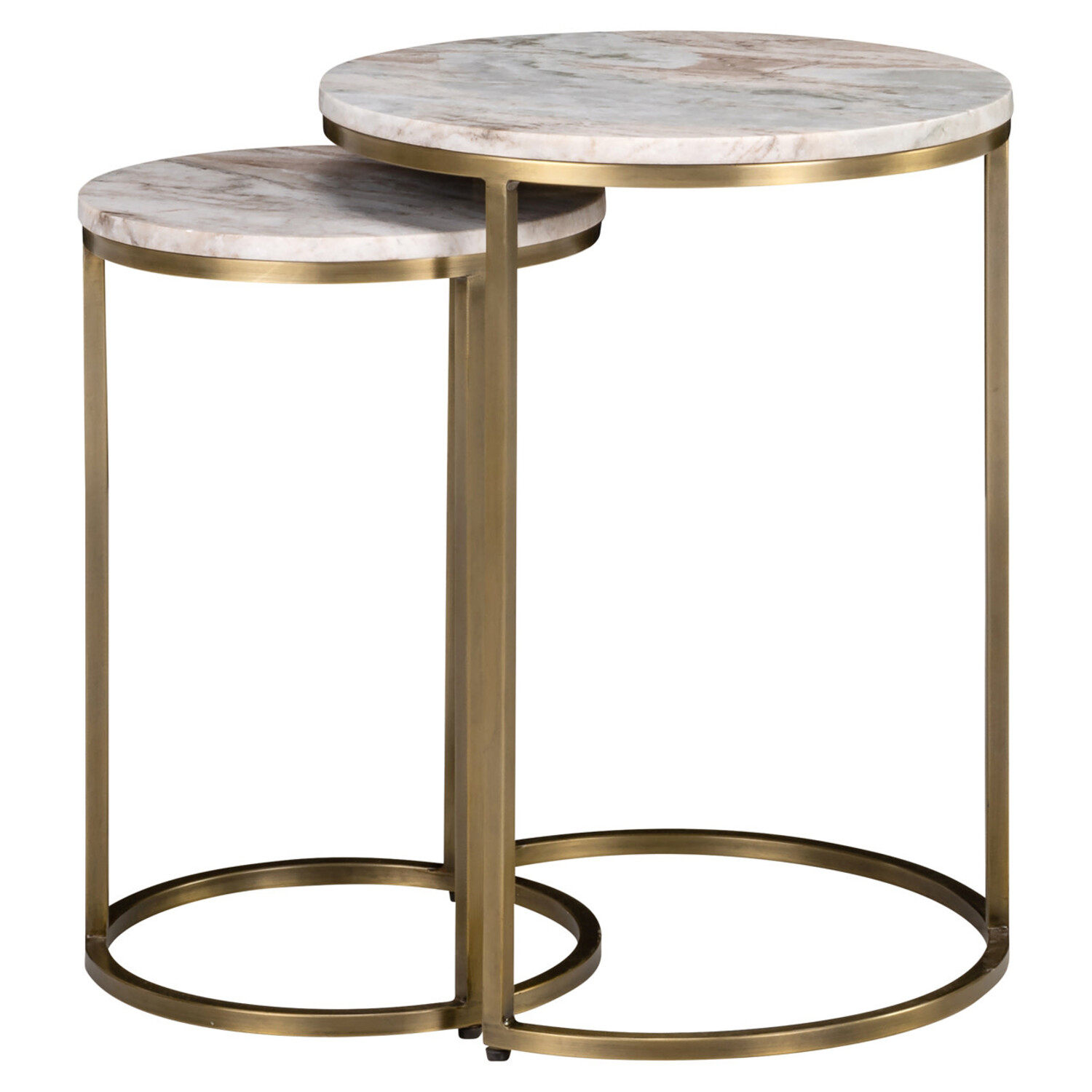 Richmond Interiors Bijzettafel Bottega Blush Beige Marmer Rond Set van 2