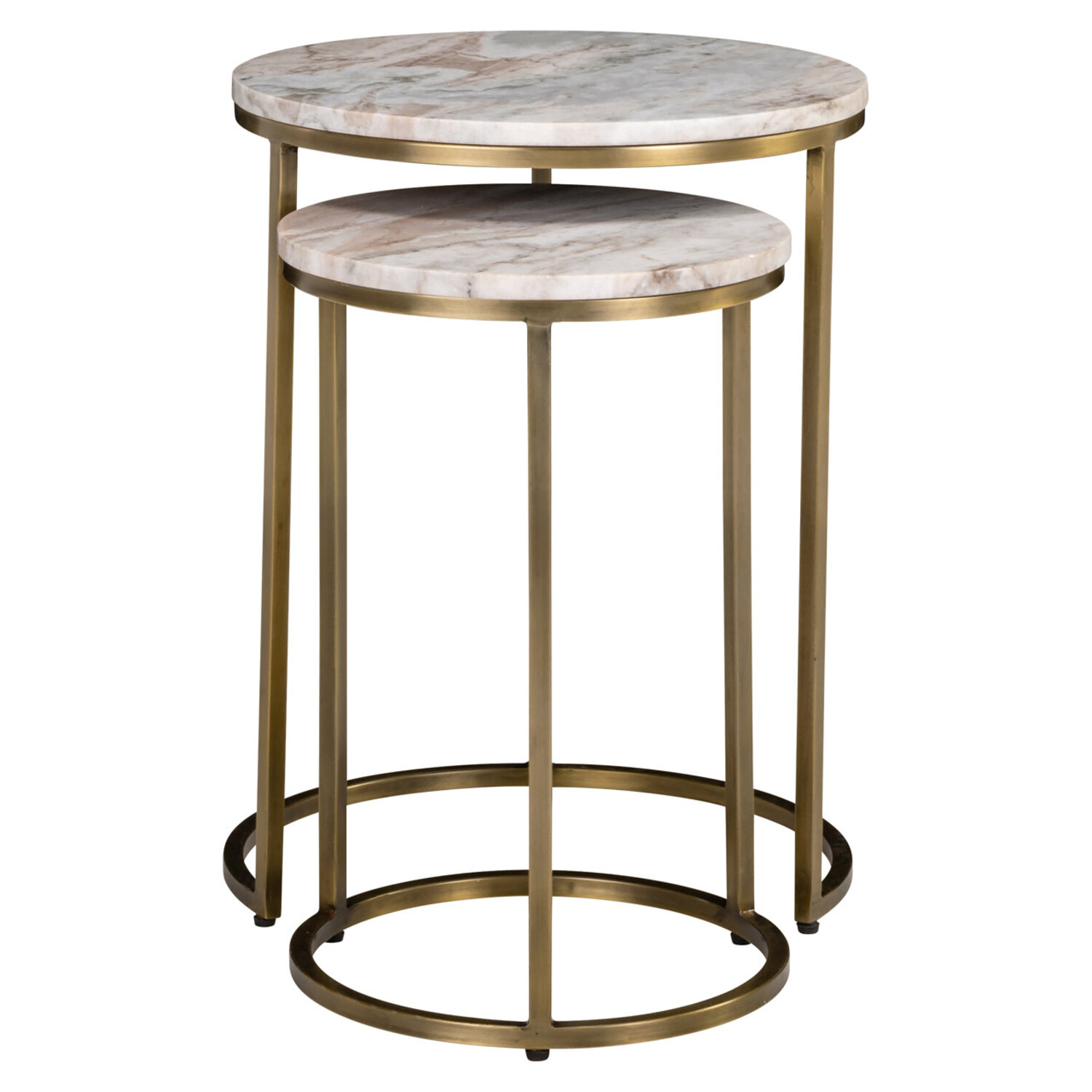 Richmond Interiors Bijzettafel Bottega Blush Beige Marmer Rond Set van 2