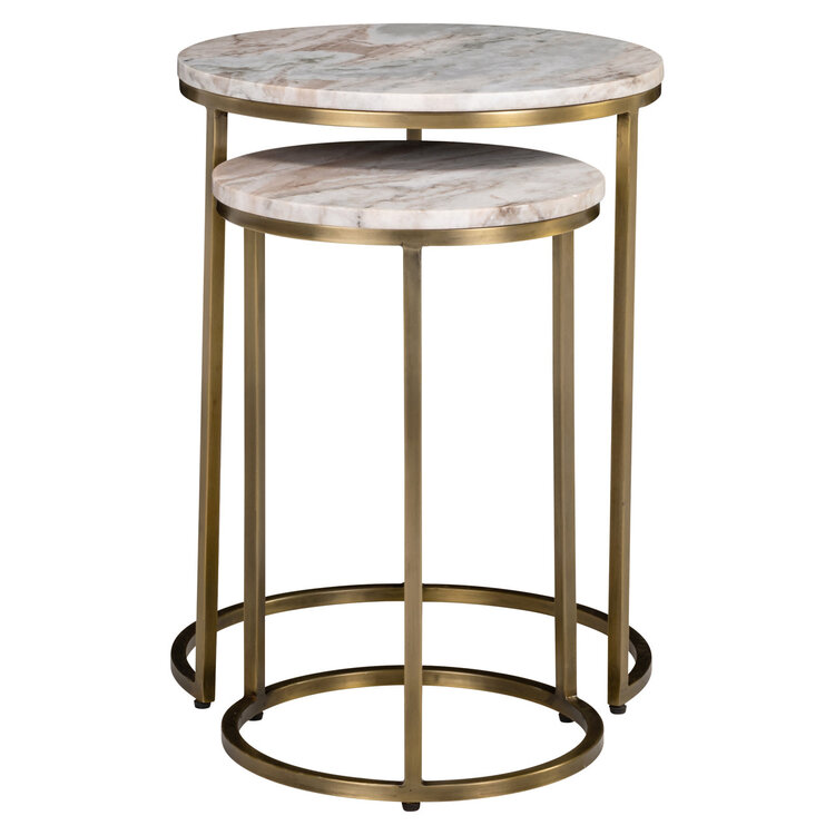 Richmond Interiors Bijzettafel Bottega Blush Beige Marmer Rond Set van 2