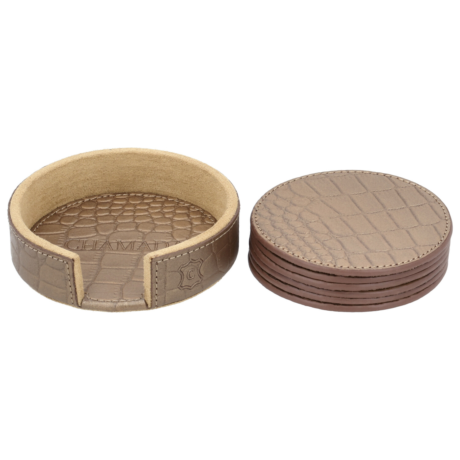 Chamada Onderzetter croco rond Merel XS set van 6 koper