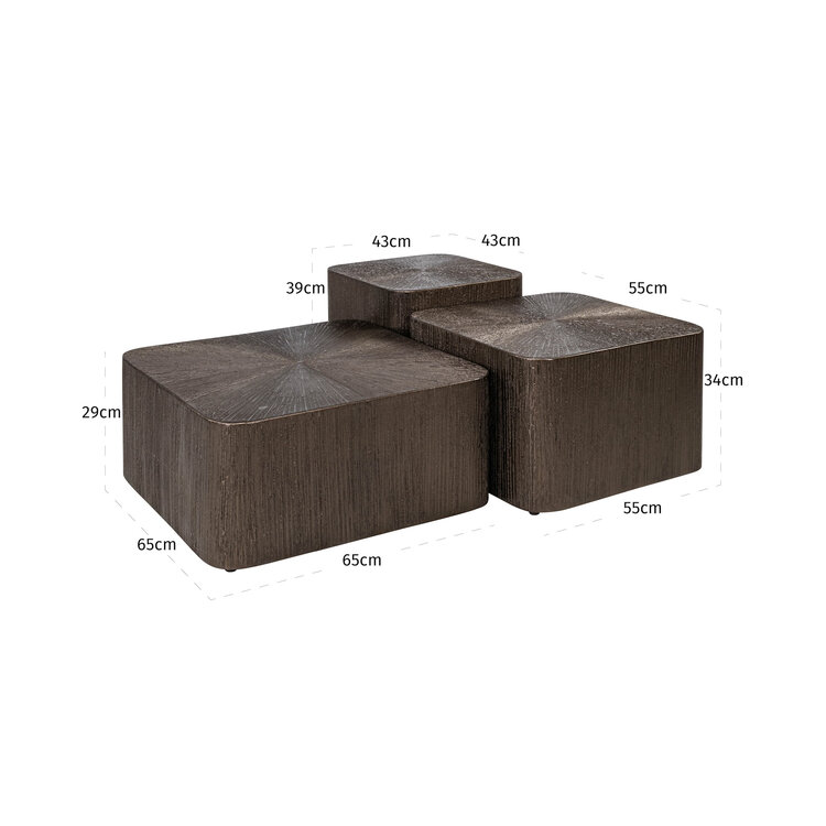 Richmond Interiors Salontafel Cubes Brunzae Vierkant Set van 3