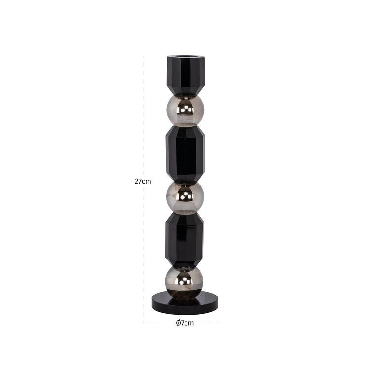 Richmond Interiors Kandelaar Jessy black kristal glas zwart zilver klein