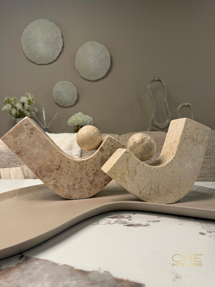 Marble Ornamenten met bal marmer Set van 2
