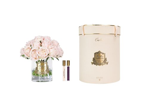 Côte Noire Luxury Grand Champagne Pink Rose Bud Bouquet Gold Badge Pink Box