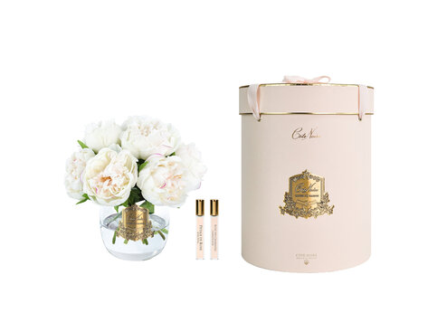 Côte Noire Luxury Grand Heritage Blush Peonies Bouquet Gold Badge Pink Box