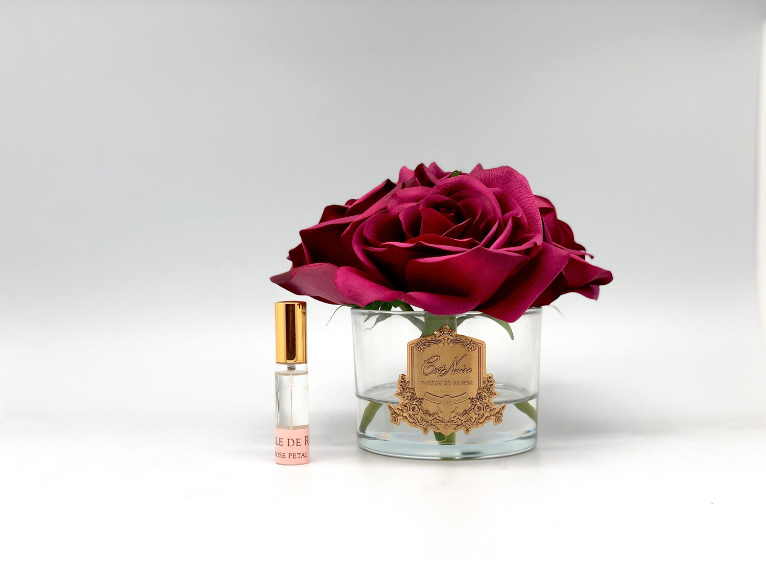 Côte Noire Perfumed Natural Touch 5 Carmine Red Roses Gold Badge Burgundy Box