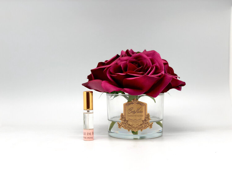 Côte Noire Perfumed Natural Touch 5 Carmine Red Roses Gold Badge Burgundy Box
