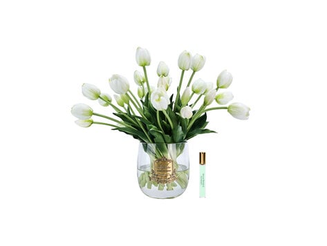 Côte Noire Luxury Grand Heritage White Tulips Bouquet Gold Badge