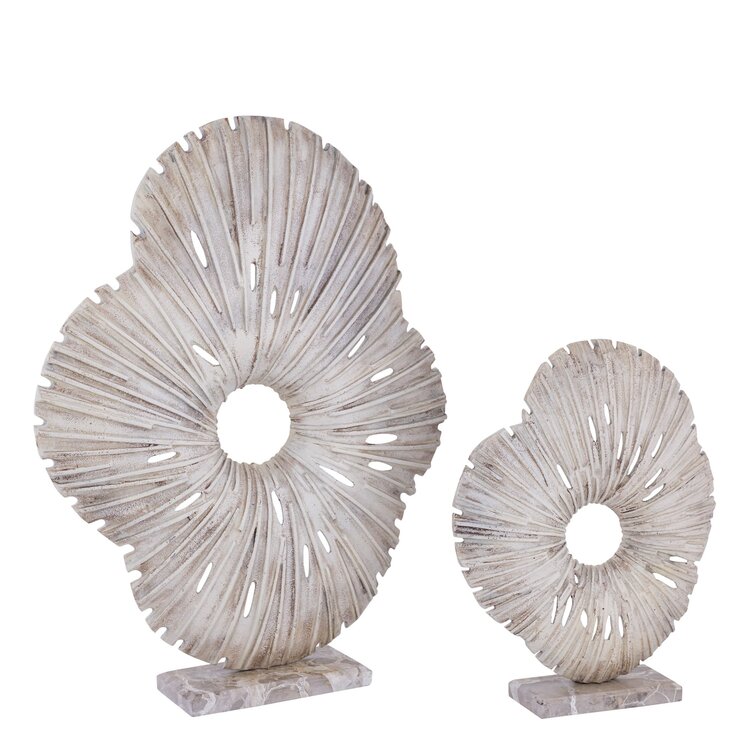 PTMD Collection Vija Beige organisch aluminium ornament op stenen voet Large