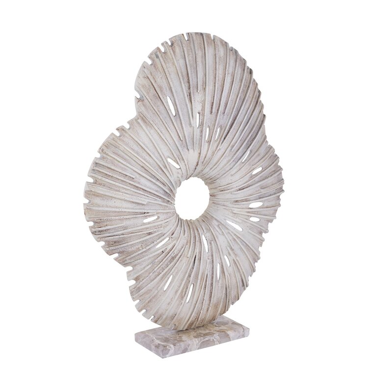 PTMD Collection Vija Beige organisch aluminium ornament op stenen voet Large