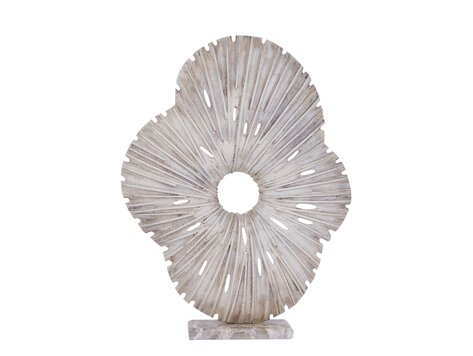 PTMD Collection Vija Beige organisch aluminium ornament op stenen voet Large