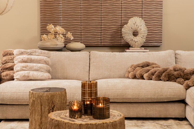PTMD Collection Vija Beige organisch aluminium ornament op stenen voet Large