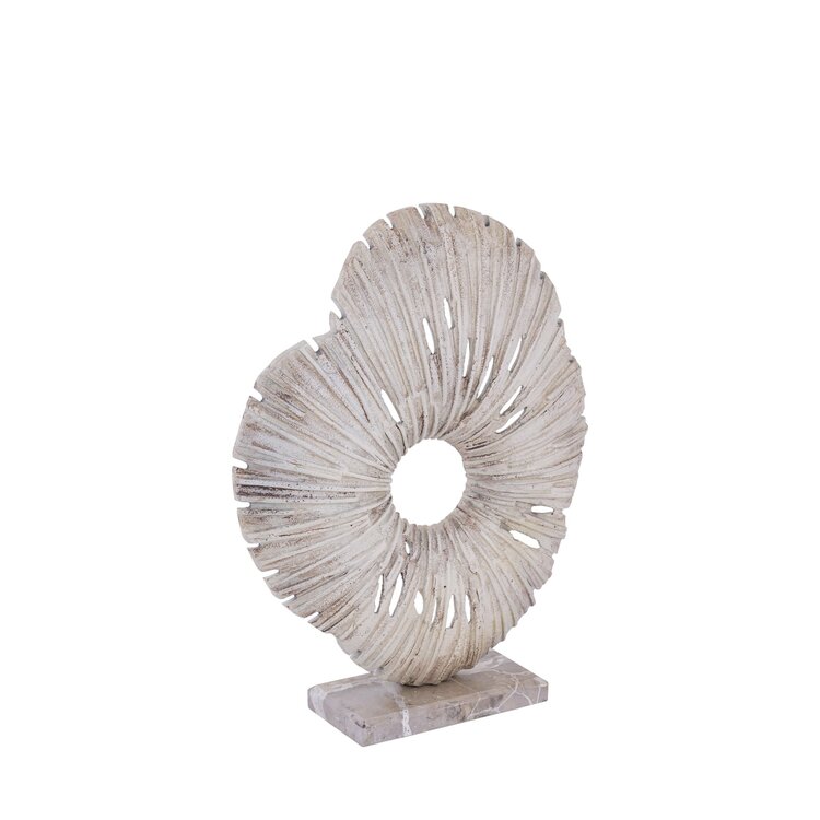 PTMD Collection Vija Beige organisch aluminium ornament op stenen voet Small