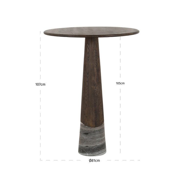 Richmond Interiors Bartafel Harper Smoked Charchoal Eikenhout Marmer Rond