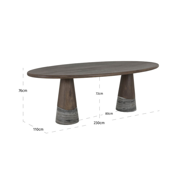Richmond Interiors Eettafel Harper Smoked Charchoal Eikenhout Marmer Ovaal