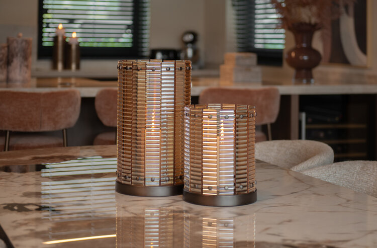 Richmond Interiors Windlicht Crane brown ijzer glas amber bruin groot