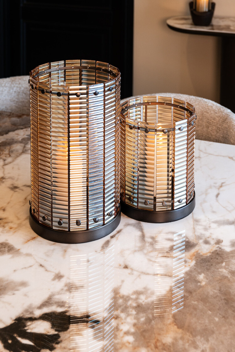 Richmond Interiors Windlicht Crane brown ijzer glas amber bruin klein