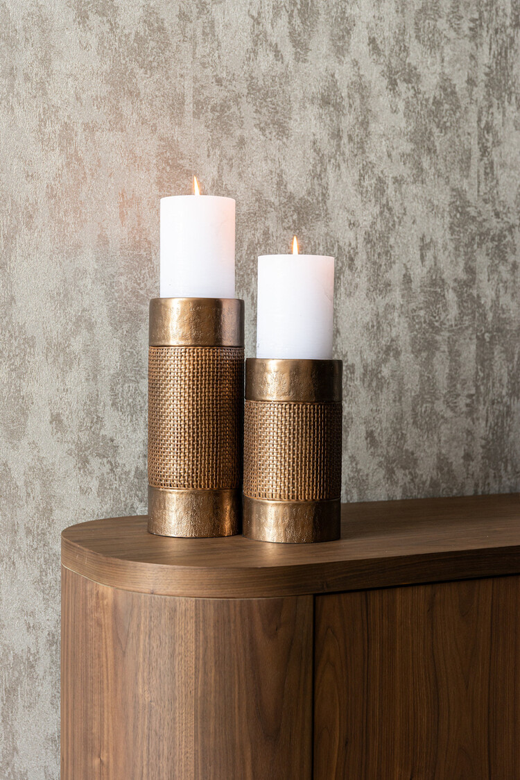 Richmond Interiors Kandelaar Sky Brushed Gold Aluminium Rotan Groot