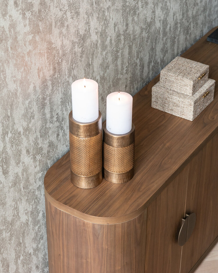 Richmond Interiors Kandelaar Sky Brushed Gold Aluminium Rotan Groot