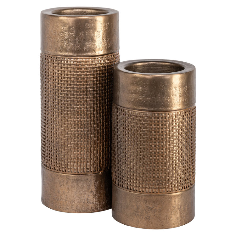 Richmond Interiors Kandelaar Sky Brushed Gold Aluminium Rotan Groot