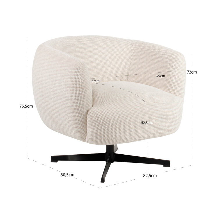 Richmond Interiors Loungestoel Fauteuil Estelle beige blockweave draaibaar
