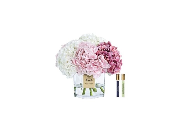 Côte Noire Luxury Classic Hydrangea Bouquet Large Mixed Pink Gold Badge