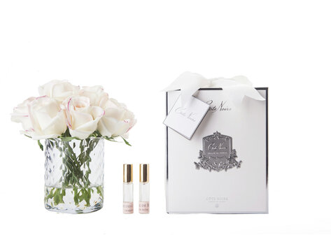 Côte Noire Luxury Herringbone Vase Blush Pink Rose Buds Bouquet