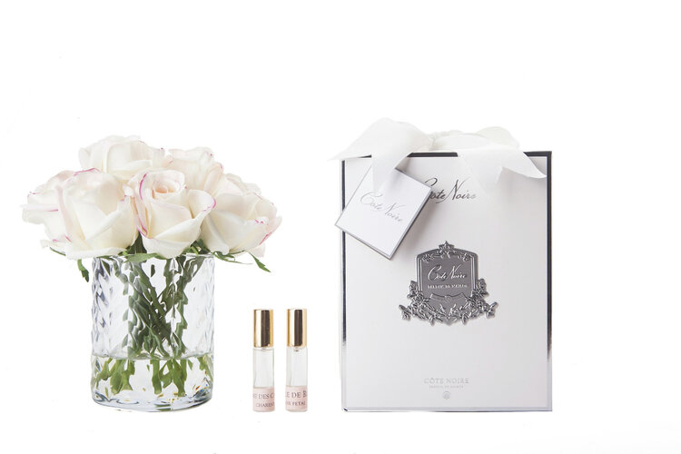 Côte Noire Luxury Herringbone Vase Blush Pink Rose Buds Bouquet