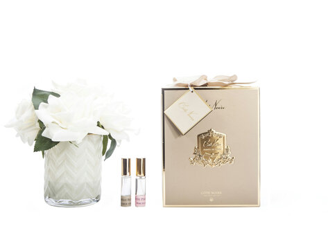 Côte Noire Luxury Herringbone Vase Cream en Champagne Rose Buds Bouquet
