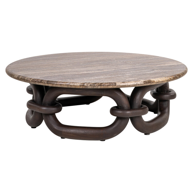 Richmond Interiors Salontafel Chainey Ash Brown Travertine Mangohout Rond  Ø110 cm