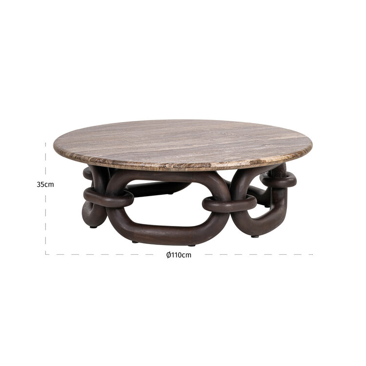 Richmond Interiors Salontafel Chainey Ash Brown Travertine Mangohout Rond  Ø110 cm