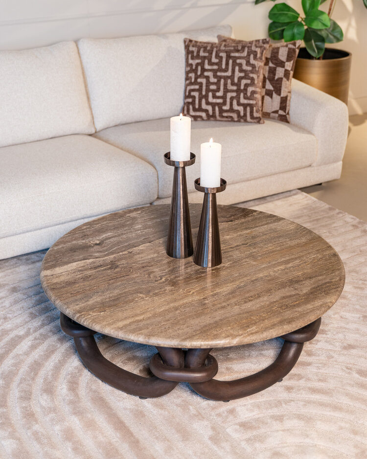 Richmond Interiors Salontafel Chainey Ash Brown Travertine Mangohout Rond  Ø110 cm
