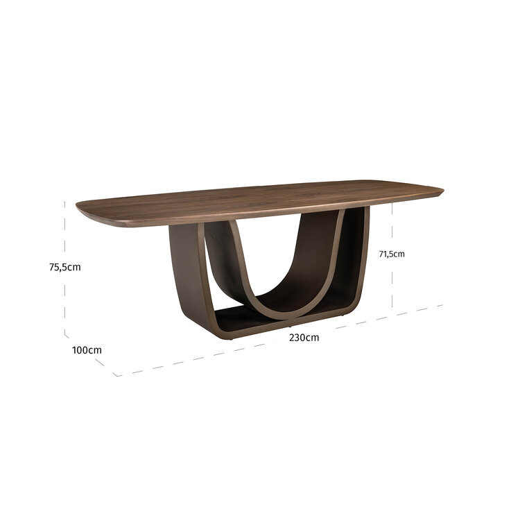 Richmond Interiors Eettafel Windsor Walnut Walnoot Fineer Brass 230 cm