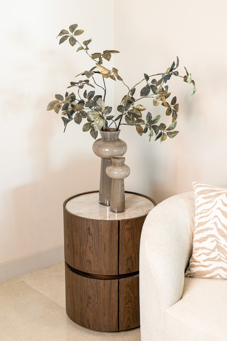 Richmond Interiors Nachtkastje Ellery brown 2 laden keramiek Ø50 cm rond