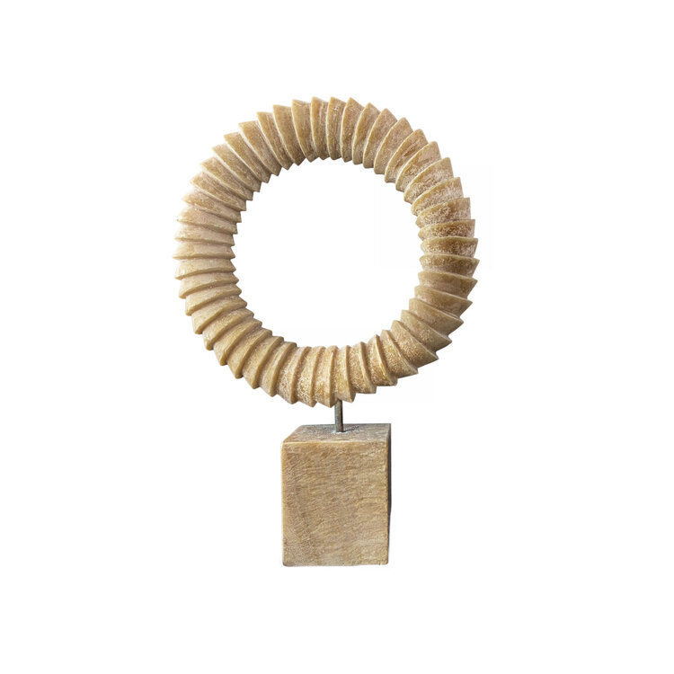 PTMD Collection Alula Dark Onyx stone ornament rond geribbeld hoog