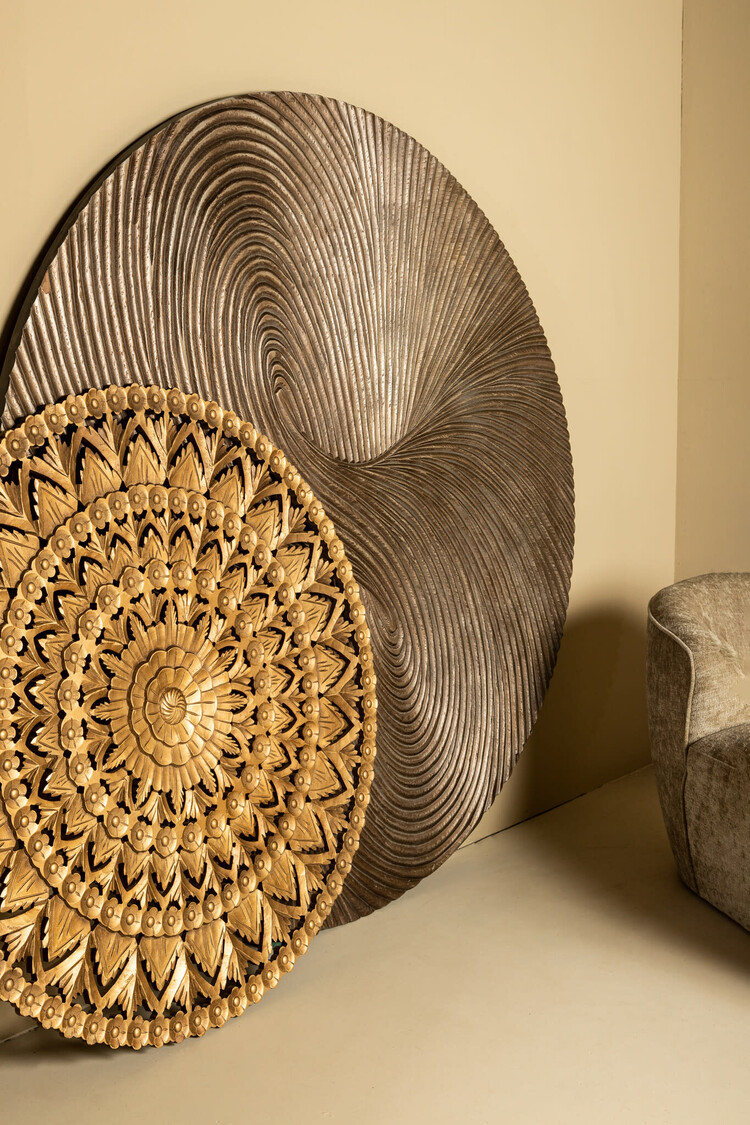 PTMD Collection Wiktor Brown MDF swirl carved wandpaneel rond Large