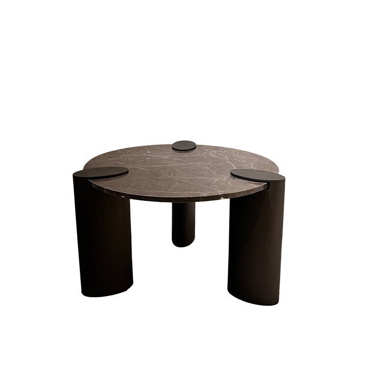 PTMD Collection Ora Brown marble salontafel marmer metaal rond hoog