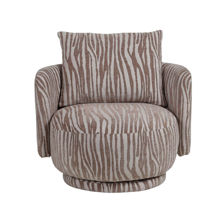 PTMD Collection Elin Wavy Lines Loungestoel Fauteuil rond bruin beige draaibaar