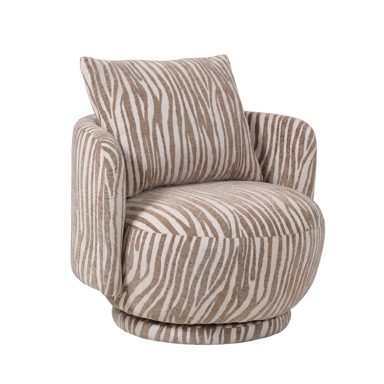 PTMD Collection Elin Wavy Lines Loungestoel Fauteuil rond bruin beige draaibaar