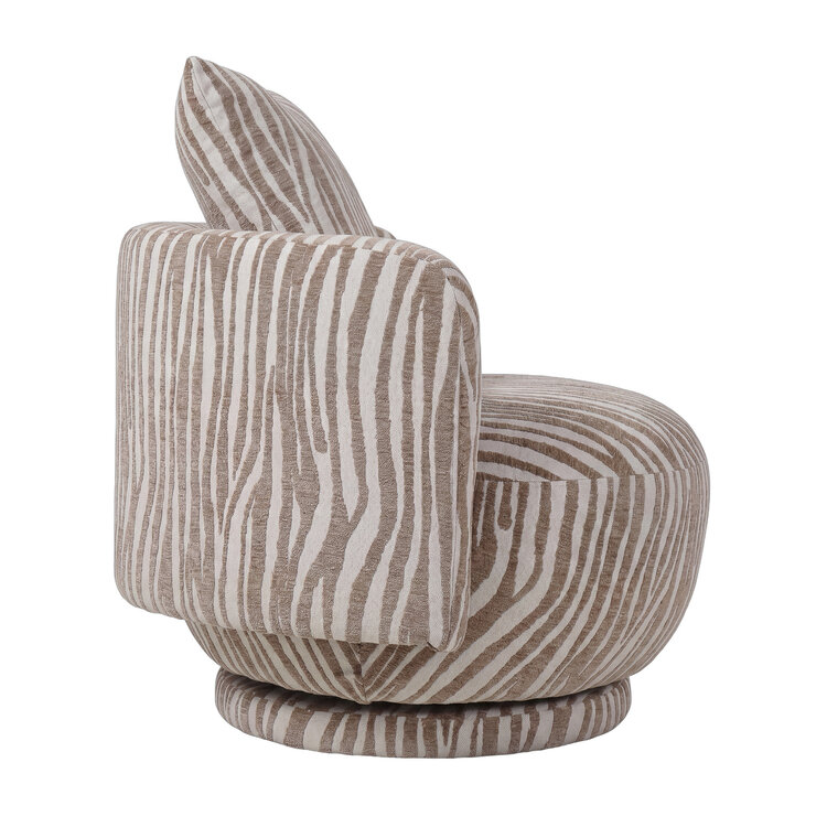 PTMD Collection Elin Wavy Lines Loungestoel Fauteuil rond bruin beige draaibaar